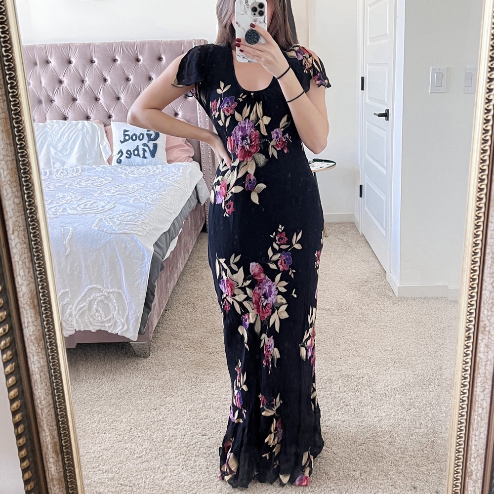 Nolita Floral Print Split Sleeve Formal Maxi Evening Dress Size Medium